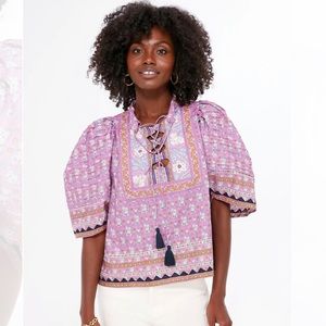 NWT Sea New York Lilac Perry Border Puff Sleeve Top